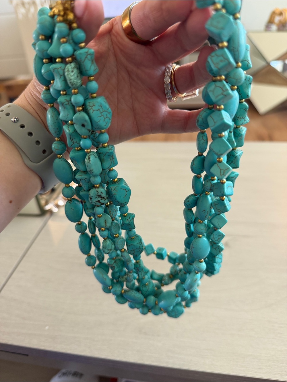Turquoise Multi-Strand Statement Necklace - Women Jewelry - Picture 2 of 2